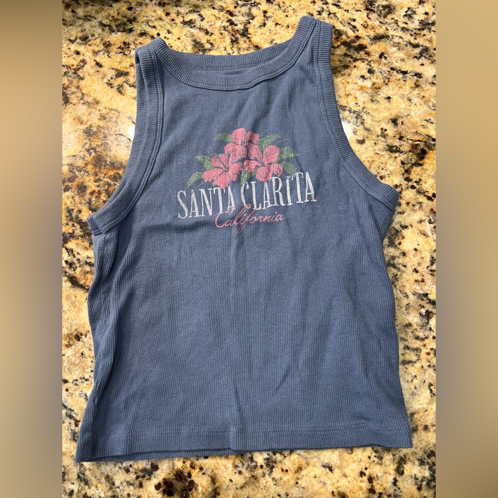 Hollister Ribbed Floral Graphic Tank - Slate Blue